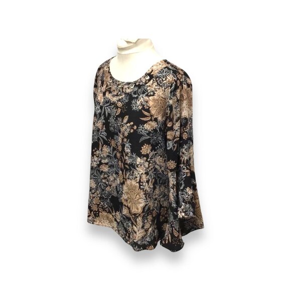 Cato Women’s 3/4 Tulip Sleeve Round Neck Tunic, Black Floral, size L - Picture 3 of 8